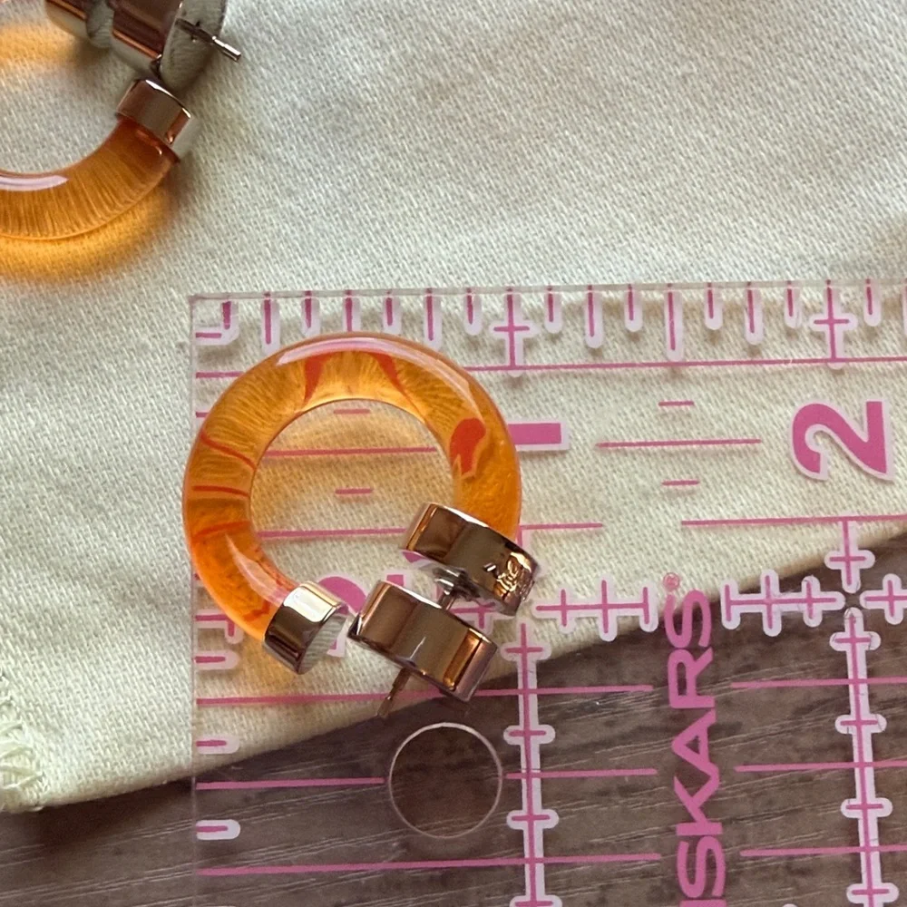 NWT Burberry Small Hoop Orange and Silver Earrings 25mm - Picture 9 of 9